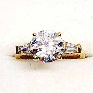 Moissanite engagement/promise ring in 14K YG over 925 Sterling 3.40 tcw sz 8
